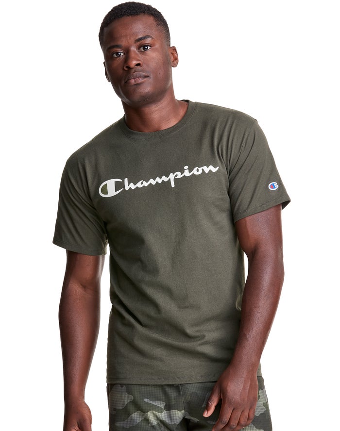 Champion Classic Jersey Script Logo - Miesten Oliivinvihreä T-Paita - Suomi 1756940-VA